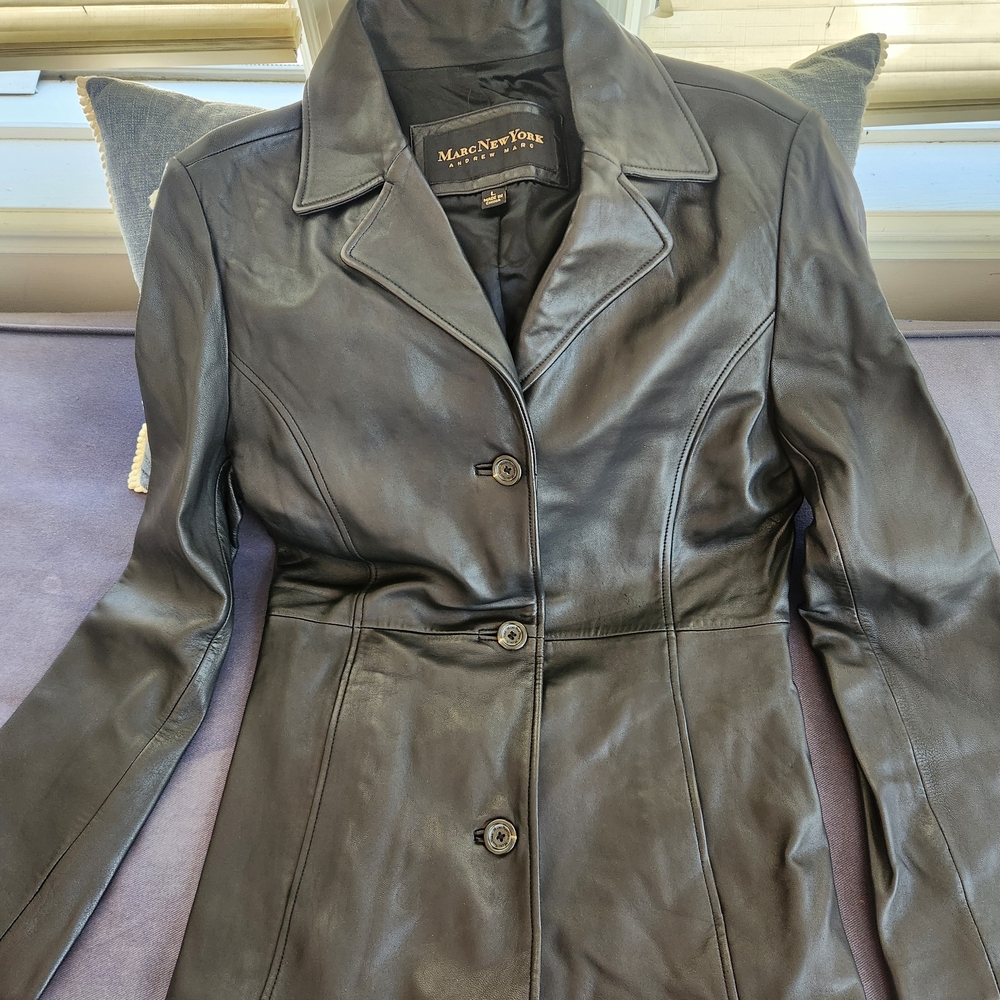 Marc New York Black Leather Tailored Button-Front Jacket
